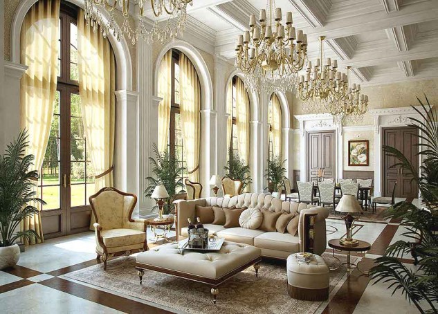 Cool-luxury-Interior-design-in-living-room-featuring-soft-sofa-coffee-table-chandeliers-interior-plant-and-dining-set-633x454